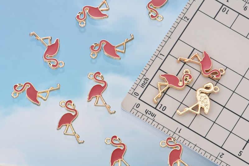 miubaao Pack of 80 Flamingo Enamel Charms Gold Plated Colored Pendants Hawaii Style Accessories for Necklace Bracelet Jewelry Making DIY Crafting - Image 2